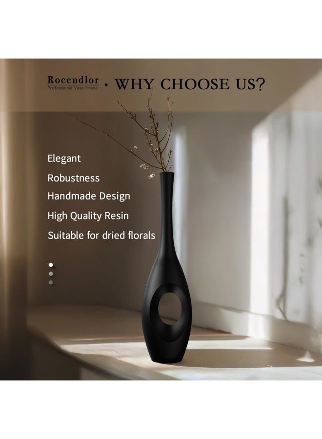 Rocendlor 23.6" Black Floor Vase – Donut-Shaped Oval Body with Slim 3cm Neck, Modern Tall Decorative Vases for Living Room, Entryway, Office Decor – Resin Tall Floor Vase - Image 2