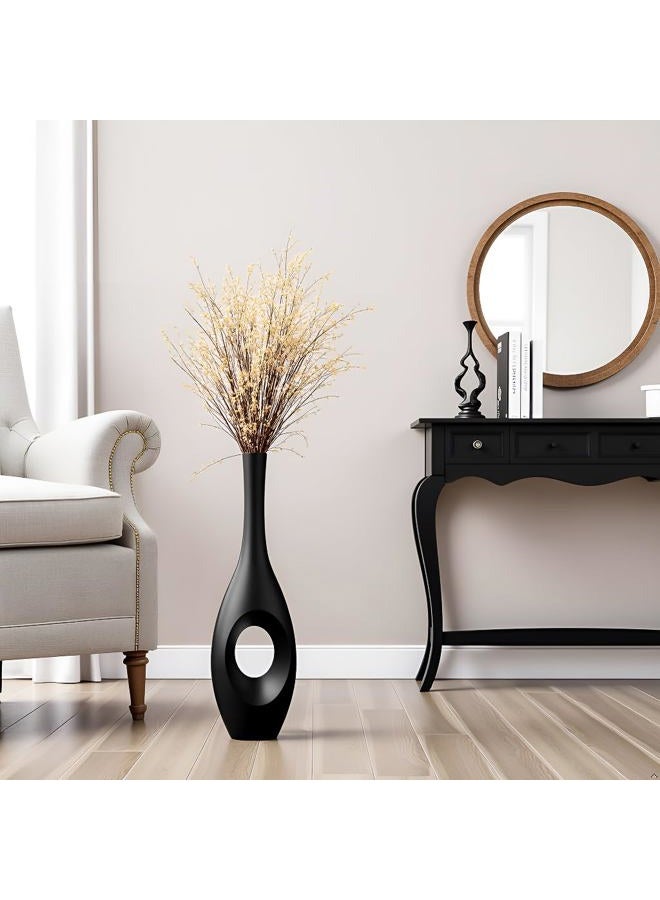 Rocendlor 23.6" Black Floor Vase – Donut-Shaped Oval Body with Slim 3cm Neck, Modern Tall Decorative Vases for Living Room, Entryway, Office Decor – Resin Tall Floor Vase - Image 4