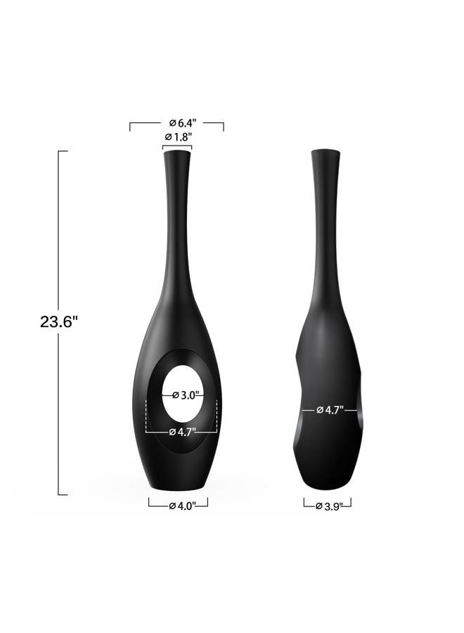 Rocendlor 23.6" Black Floor Vase – Donut-Shaped Oval Body with Slim 3cm Neck, Modern Tall Decorative Vases for Living Room, Entryway, Office Decor – Resin Tall Floor Vase - Image 3