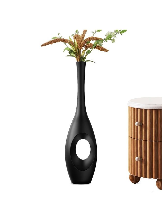Rocendlor 23.6" Black Floor Vase – Donut-Shaped Oval Body with Slim 3cm Neck, Modern Tall Decorative Vases for Living Room, Entryway, Office Decor – Resin Tall Floor Vase - Image 1