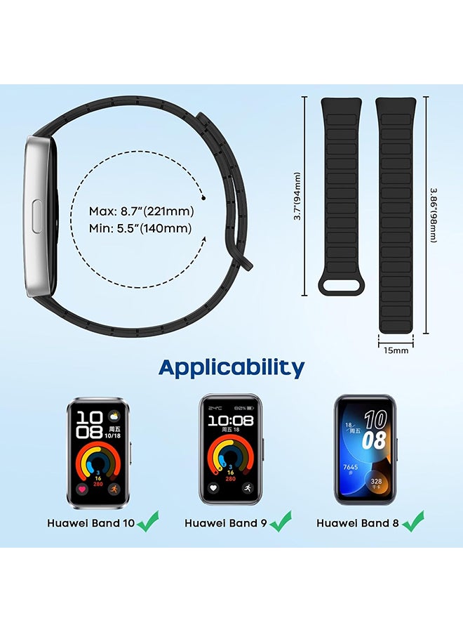 O Ozone Magnetic Loop Strap for Huawei Band 10 | Huawei Band 9 |8 Watch Band, Silicone Sport Strap Watchband, Magnetic Silicone Replacement Wristband - Black - Image 5