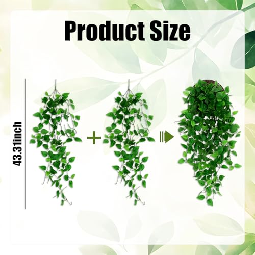 Delphinus Fake Hanging Plants, 2pcs Artificial Hanging Plant, Faux Vine Plants Indoor and Outdoor for Office Home Living Room Bathroom Wall Shelf Decor - Image 2
