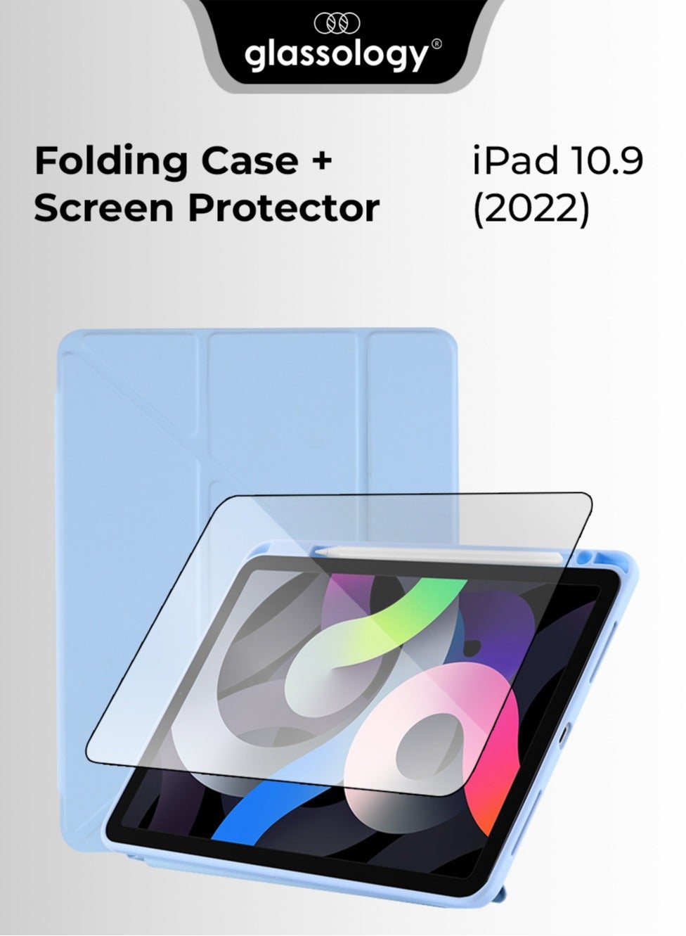 iPad Protective Case Y Fold + Screen Protector for iPad 10.9 (2022) Blue : Case Combo with Pencil Holder, Slim Stand Shockproof Tablet Cover, Auto Wake/Sleep with Screen Protector.