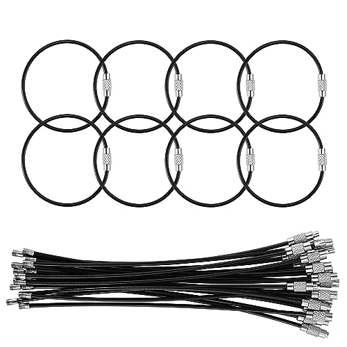Bidponds 25 Pack Wire Keychain Cable,5.9 Inches Nylon Coated Stainless Steel Key Ring,Luggage Tag Loops,2mm Twist Barrel,Black - Image 1