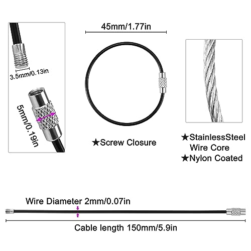 Bidponds 25 Pack Wire Keychain Cable,5.9 Inches Nylon Coated Stainless Steel Key Ring,Luggage Tag Loops,2mm Twist Barrel,Black - Image 2