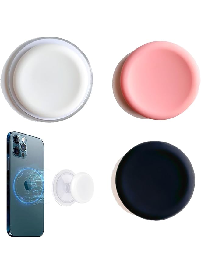 1 pcs Phone Grips + 2 pcs Silicone Covers for PopSocket PopTop?PopSockets Phone Grip Compatible with MagSafe, Adapter Ring for MagSafe Included, Phone Holder (white black pink)