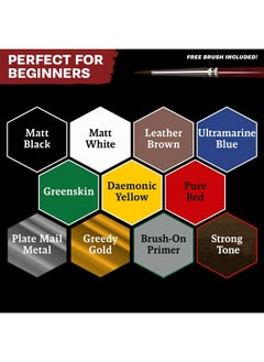 The Army Painter The Army Painter Warpaints Fanatic: Starter Set Combo, 11 paints: 7 acrylic colours, 2 Metallics, 1 Wash, 1 Brush-On Primer, 1 Basecoating Brush, Plus 1 Free Miniature figure and Starter Brush  - Image 3