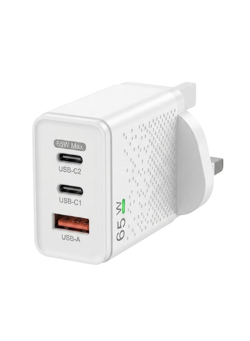 POWER PLUS PP-7602 65W PD Wall Charger with Dual USB-C and USB-A Ports - Image 1