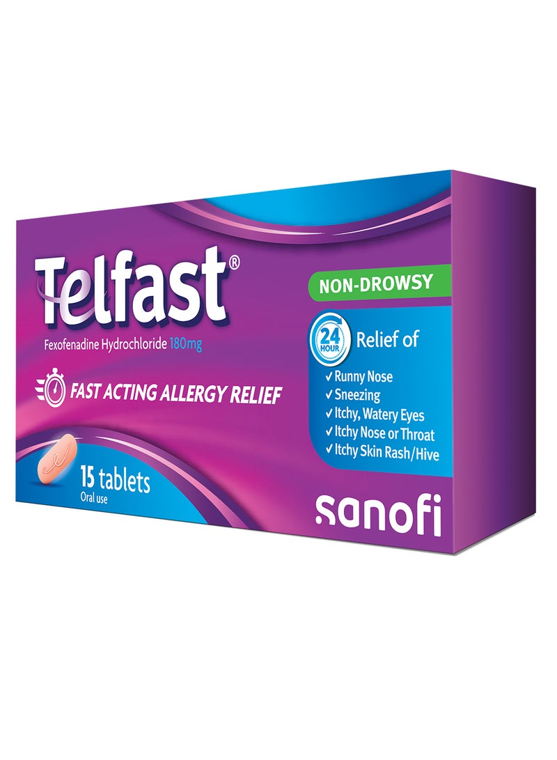 sanofi أقراص تيلفاست® 180 ملغ لمكافحة الحساسية لتخفيف الحساسية السريع، 15 قرص
