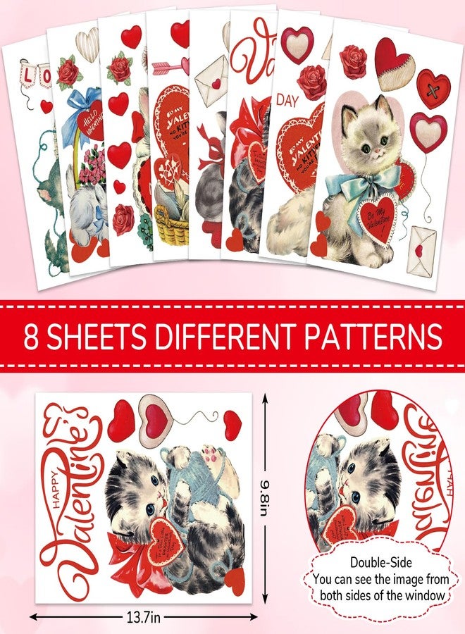 وولاين ملصقات نوافذ عيد الحب من والين، ملصقات زجاجية كبيرة مزدوجة الجوانب بتصميم قطة وقلب عتيق، مثالية لتزيين حفلات الزفاف والذكرى السنوية، 8 أوراق - Image 4