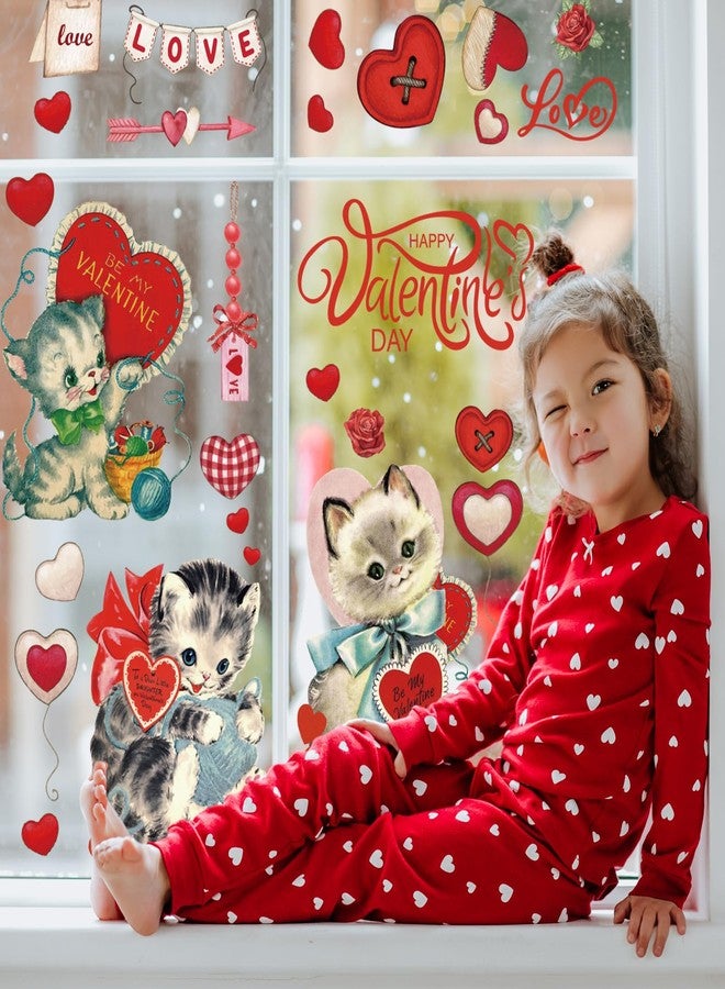 وولاين ملصقات نوافذ عيد الحب من والين، ملصقات زجاجية كبيرة مزدوجة الجوانب بتصميم قطة وقلب عتيق، مثالية لتزيين حفلات الزفاف والذكرى السنوية، 8 أوراق - Image 5