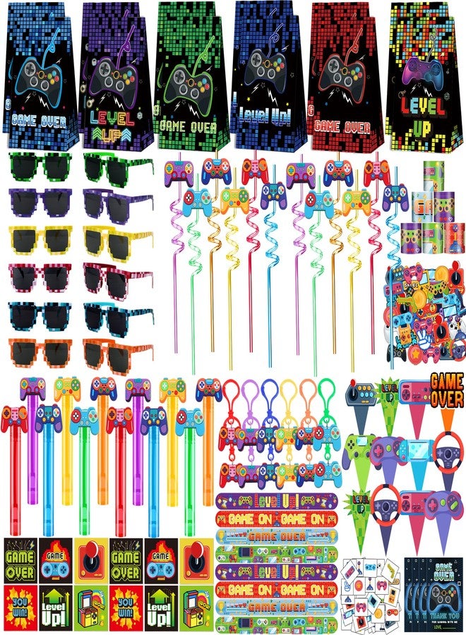 PLOUGVI 320PCS Video Game Party Favors for Kids-Including Goodie Bags, Glasses, Straws, Bubble Wands, Stickers, Cake Toppers, Tattoos & More-Perfect for Theme Party Decorations & Piñata Fillers - Image 1