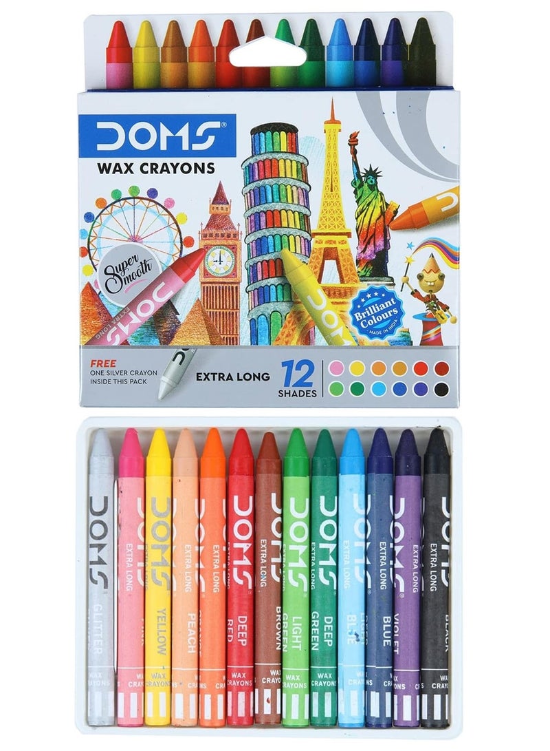 DOMS 12-Piece Extra Long Crayons Multicolour - Image 1