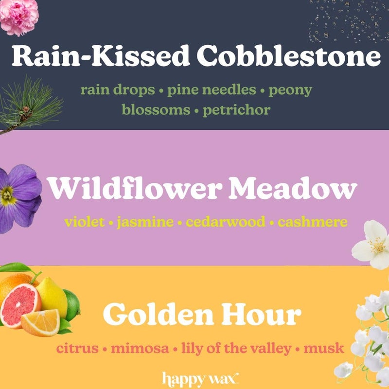 Happy Wax Fresh Spring Day Mix Premium Scented Natural, Non Toxic Soy Wax Melts â€“ 6 Total Oz. of Scented Wax Melts Includes: Wildflower Meadow, Rain-Kissed Cobblestone and Golden Hour - Image 2