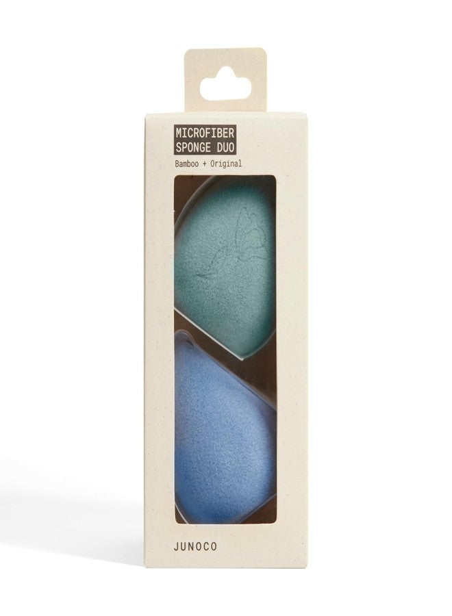 JUNO & Co. Microfiber Makeup Sponge, Dual Layer Technology for Full Coverage Flawless Makeup Blender for Foundation, Powder and Cream (2-Piece Color Duo: Blue and Green) - Image 1