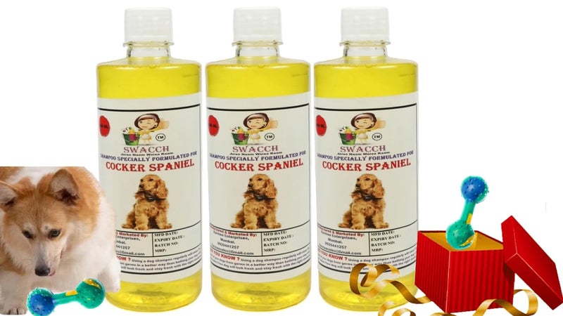 swacch Cocker Spaniel Dog Shampoo + Dumbbell Toy I Durable Rubber Dog Toy for Chewing I Playing,Teeth Cleaning & Training Toy I Combo Pack I 500ml Pack of 3 Lemon - Image 1