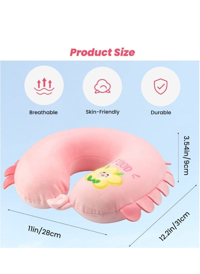 U-Shaped Memory Foam Travel Pillow, Neck Support Pillow, Comfortable Cartoon Neck Cushion for Traveling, Headrest Airplane Pillow for Adults, Kids (Pink) - Image 3