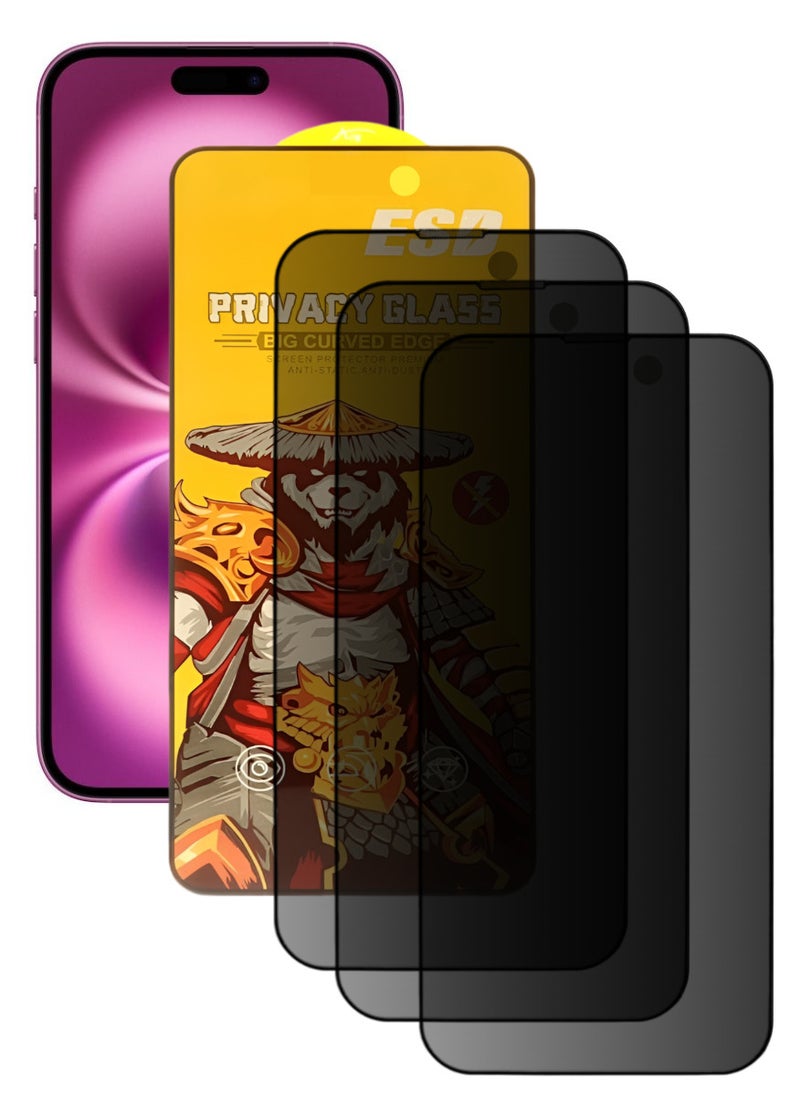 ESD 3 Pieces Tempered Dustproof Privacy Glass Screen Protector Compatible For iPhone 16 - Image 1