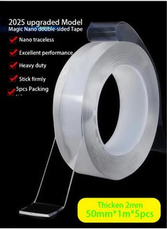 Gasin Heavy-Duty Double-Sided Nano Tape - 50mm* 1Meters* 5pcs, Reusable & Traceless for Home, Office, and DIY Projects  - Image 1