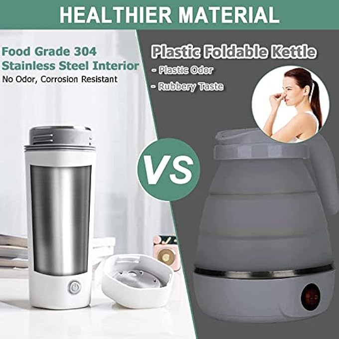 MAKINGTEC Portable Electric Kettle Stainless Steel Liner Travel Electric Cup Home Mini Heating Teapot Fast Cooking Single Cup Water Heater 350Ml Hot Water Bottle White - Image 3