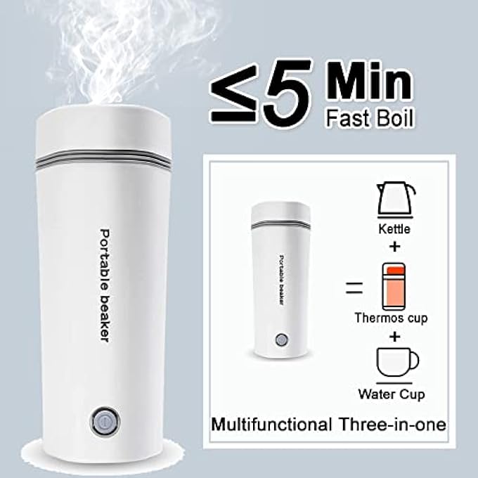 MAKINGTEC Portable Electric Kettle Stainless Steel Liner Travel Electric Cup Home Mini Heating Teapot Fast Cooking Single Cup Water Heater 350Ml Hot Water Bottle White - Image 4
