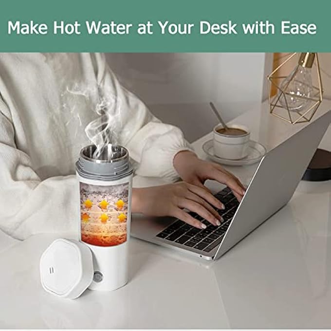 MAKINGTEC Portable Electric Kettle Stainless Steel Liner Travel Electric Cup Home Mini Heating Teapot Fast Cooking Single Cup Water Heater 350Ml Hot Water Bottle White - Image 5