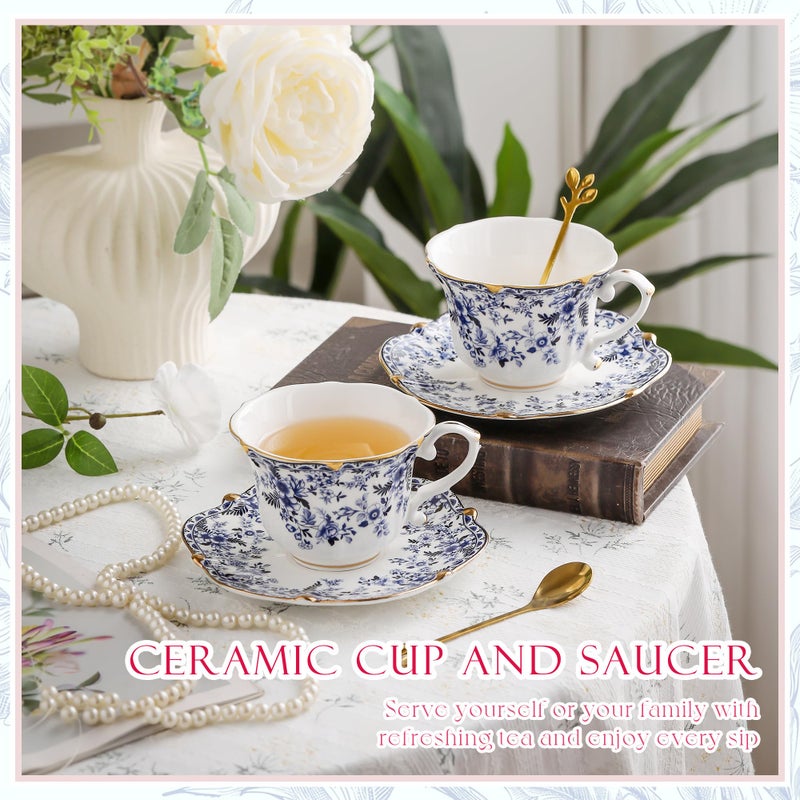 TATSUMI Country Roses Bone China Tea Cup and Saucer Set, 3 Pieces, Vintage Style, For Women and Tea Parties(QH,1 Set) - Image 3
