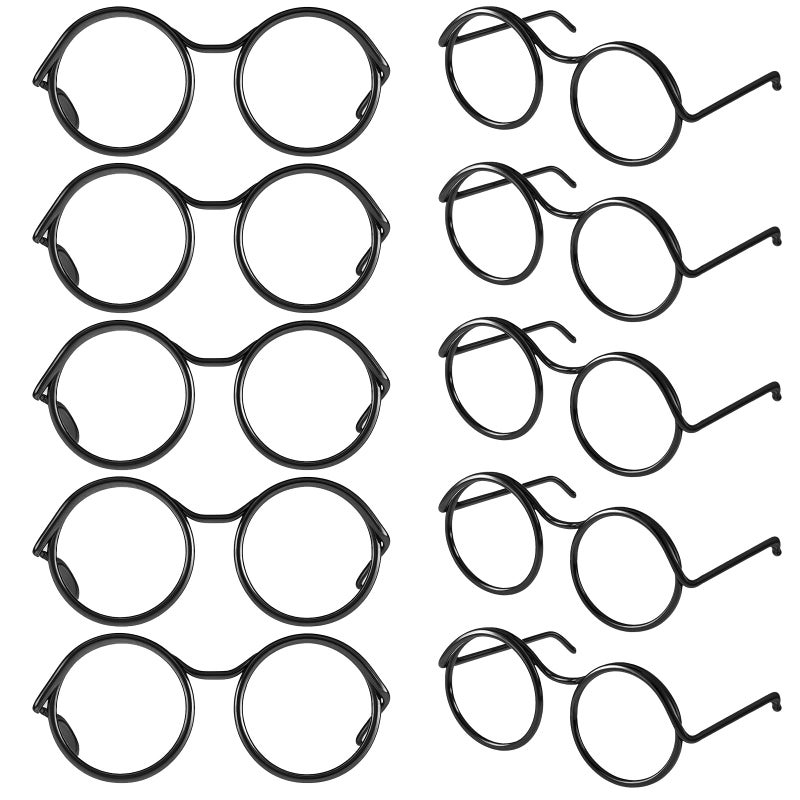 SynHHergyx Doll Glasses  10 Pcs Mini Metal Wire Rim Frameless Lens Doll Dress Up Eyeglasses Dolls Making Supplies For Dolls Pets Costume Accessories Cosplay Diy Crafts (Black) - Image 1