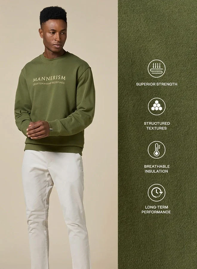 مانرزم The Olive Essential Cotton Sweatshirt with Crew Neck Relaxed Fit