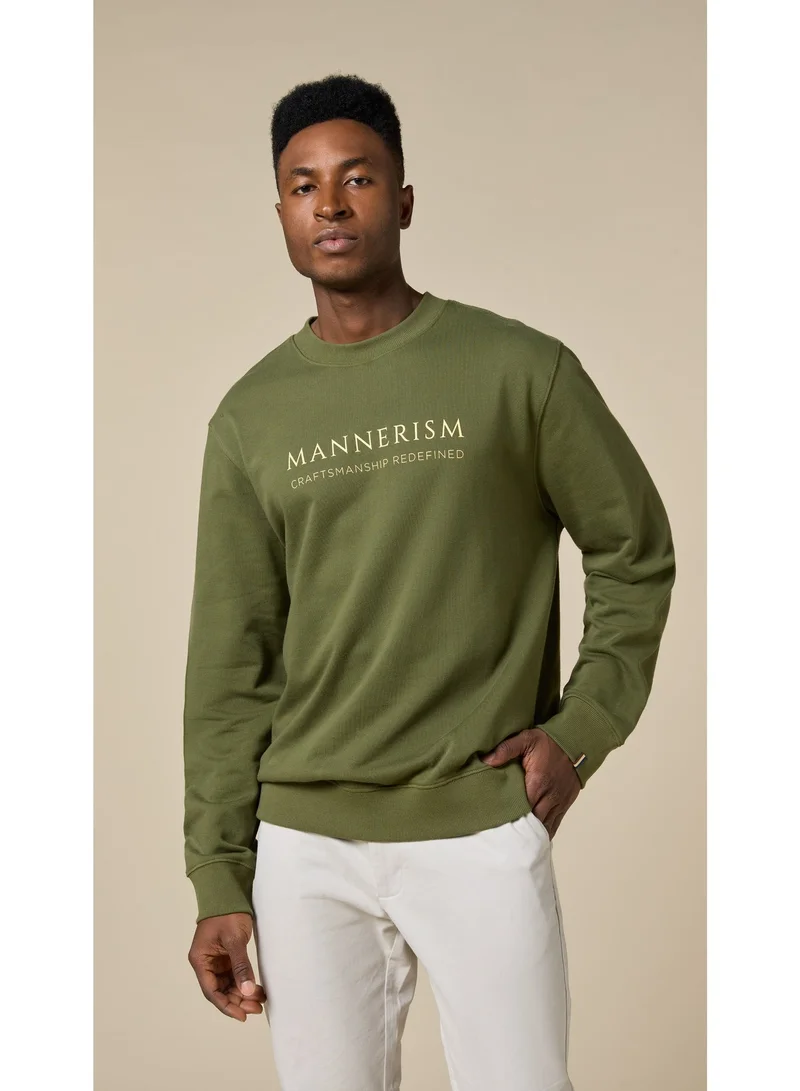 مانرزم The Olive Essential Cotton Sweatshirt with Crew Neck Relaxed Fit