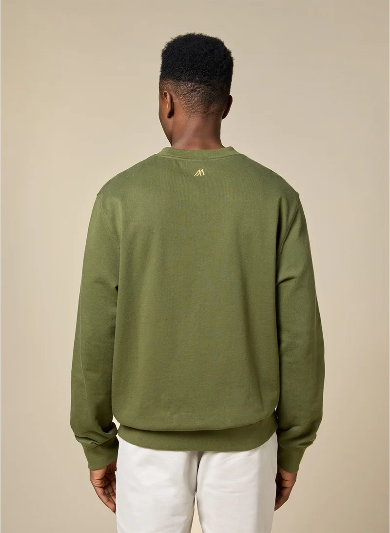 MANNERISM  The Olive Essential Cotton Sweatshirt with Crew Neck Relaxed Fit for Men | Best Price UAE