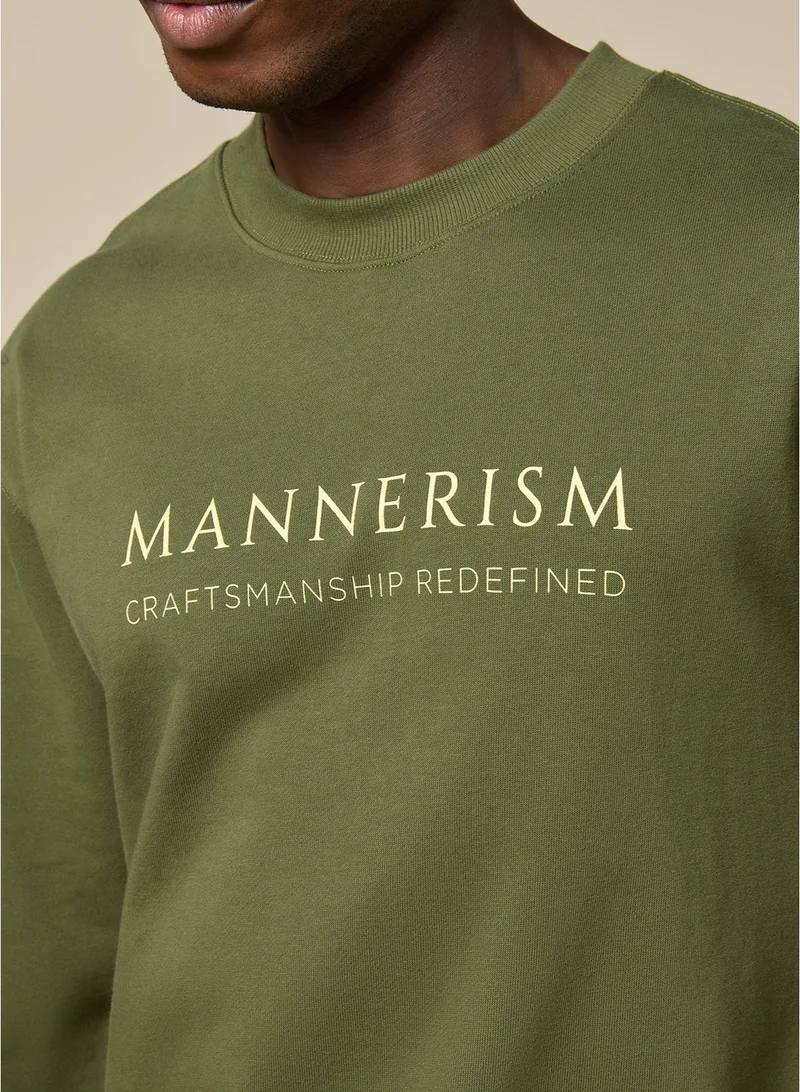 MANNERISM  The Olive Essential Cotton Sweatshirt with Crew Neck Relaxed Fit for Men | Best Price UAE