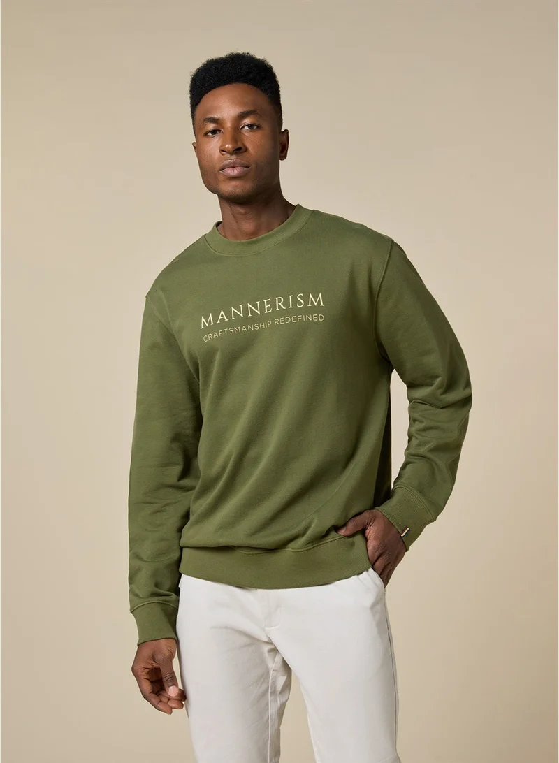 مانرزم The Olive Essential Cotton Sweatshirt with Crew Neck Relaxed Fit