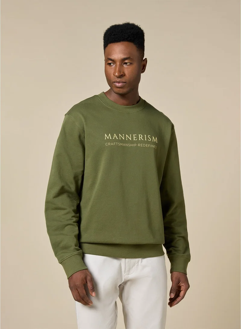 مانرزم The Olive Essential Cotton Sweatshirt with Crew Neck Relaxed Fit