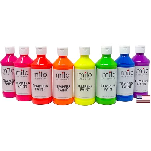 milo Fluorescent Neon Washable Paint 8 oz Bottles 8 Colors Made in the USA Glows UV in Black Light Safe NonToxic Tempera Paint for Art Craft Poster Window Classroom School - Image 5
