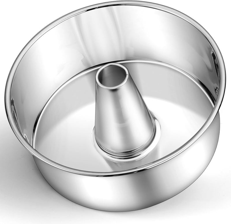 P&P CHEF Angel Food Cake Pan, 10 Inch Cake Pan Round Baking Tube Tin for Baking Pound Cakes, Conical Hollow & One-piece Design, Stainless Steel Core & Heavy-duty, Oven Safe - Silver - Image 1
