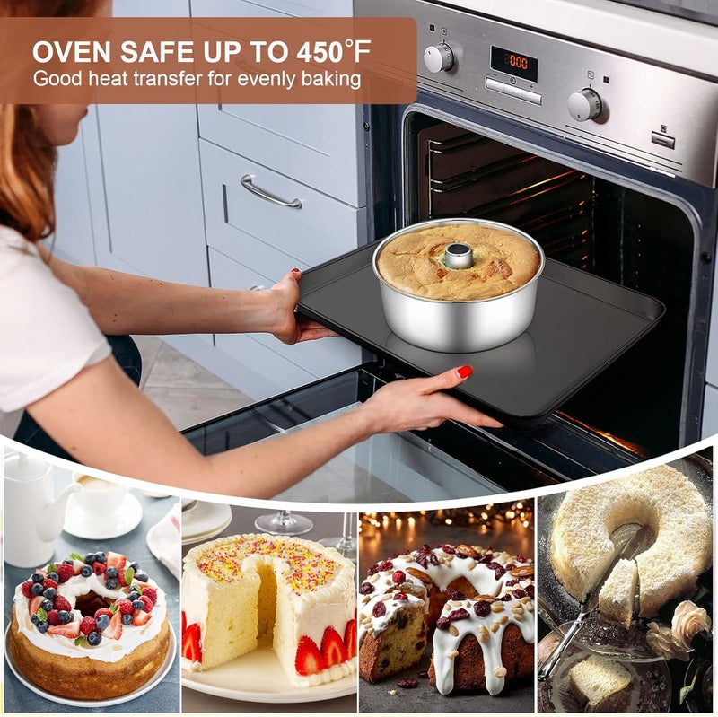 P&P CHEF Angel Food Cake Pan, 10 Inch Cake Pan Round Baking Tube Tin for Baking Pound Cakes, Conical Hollow & One-piece Design, Stainless Steel Core & Heavy-duty, Oven Safe - Silver - Image 5