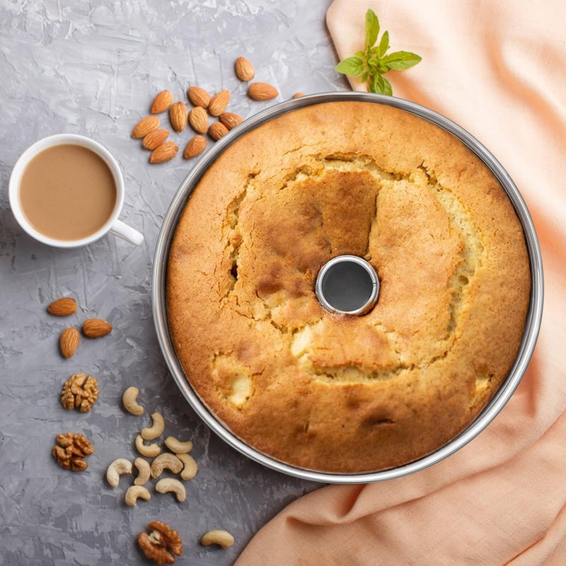 P&P CHEF Angel Food Cake Pan, 10 Inch Cake Pan Round Baking Tube Tin for Baking Pound Cakes, Conical Hollow & One-piece Design, Stainless Steel Core & Heavy-duty, Oven Safe - Silver - Image 4