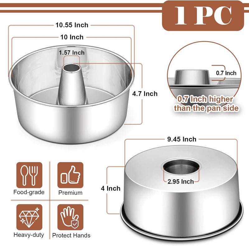 P&P CHEF Angel Food Cake Pan, 10 Inch Cake Pan Round Baking Tube Tin for Baking Pound Cakes, Conical Hollow & One-piece Design, Stainless Steel Core & Heavy-duty, Oven Safe - Silver - Image 2