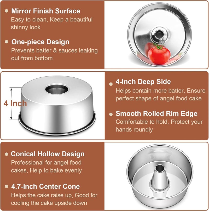 P&P CHEF Angel Food Cake Pan, 10 Inch Cake Pan Round Baking Tube Tin for Baking Pound Cakes, Conical Hollow & One-piece Design, Stainless Steel Core & Heavy-duty, Oven Safe - Silver - Image 3