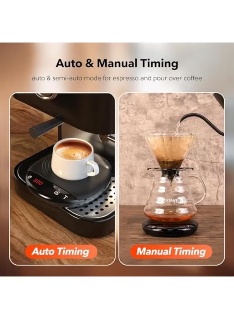 ميزان قهوة رقمي مع مؤقت، ميزان إسبرسو ذكي دقيق بقدرة 2 كجم/0.1 جرام، ميزان وزن مطبخ شحن بواسطة USB للاستخدام في صب القهوة، الأطعمة، الخبز، الطهي، الحليب، الشاي، وتوقيت رش الإسبرسو (أسود) - Image 5