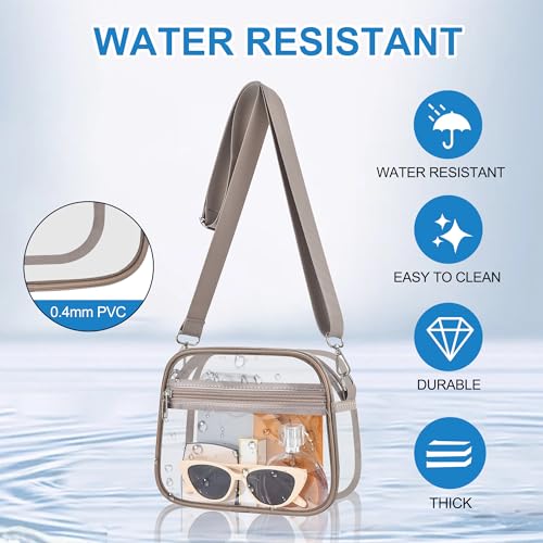 Busiuw Clear Bag for Stadium Events - Stadium Approved Small Mini Clear Purse with Wide Adjustable Strap, Men's Shoulder Bag for Sports Concerts, Festivals(Khaki) - Image 4