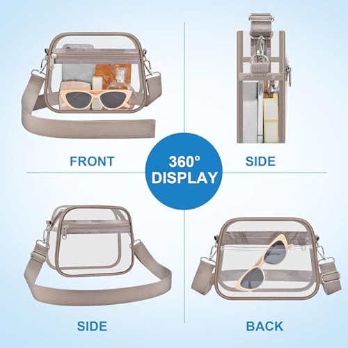 Busiuw Clear Bag for Stadium Events - Stadium Approved Small Mini Clear Purse with Wide Adjustable Strap, Men's Shoulder Bag for Sports Concerts, Festivals(Khaki) - Image 5