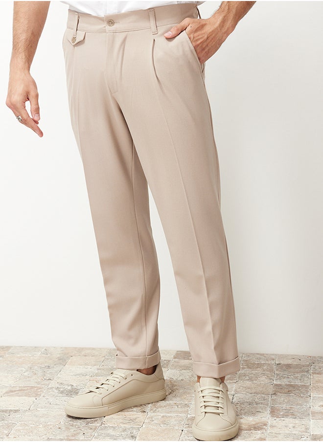 trendyol Beige Italian Cut Pleated Fabric Trousers TMNSS24PL00022  - Image 1