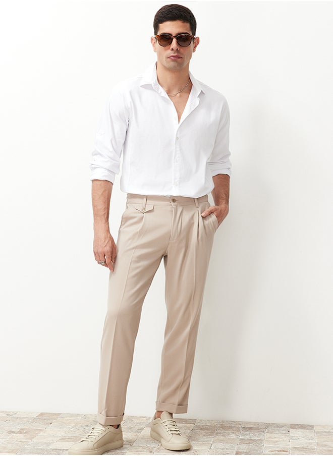 trendyol Beige Italian Cut Pleated Fabric Trousers TMNSS24PL00022  - Image 2