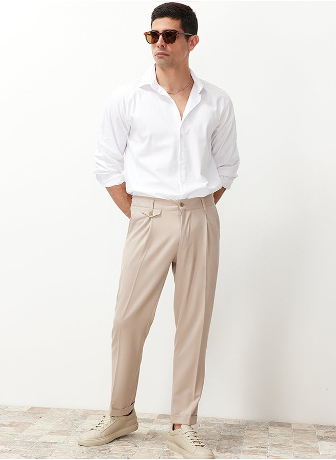 trendyol Beige Italian Cut Pleated Fabric Trousers TMNSS24PL00022  - Image 3