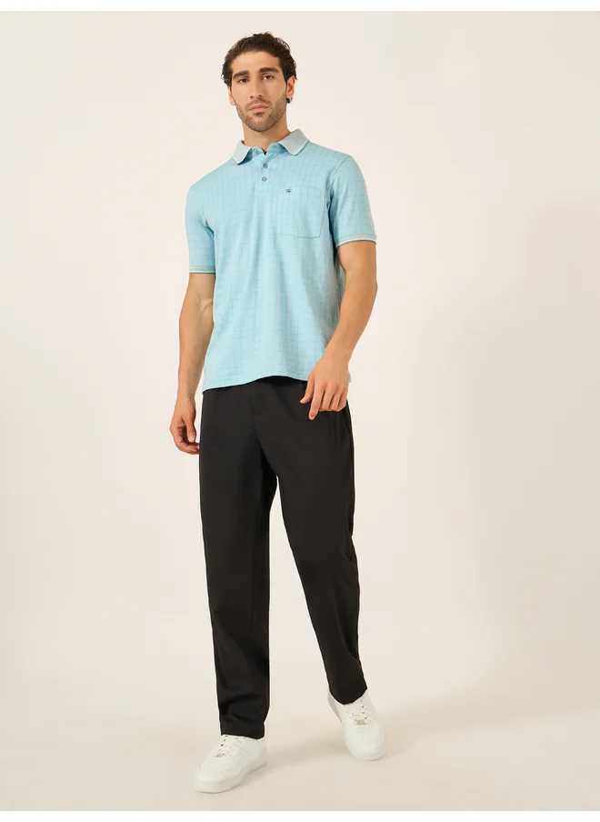 فورت كولينز Fort Collins Men Blue Checked Pocket Detail Polo T-Shirt