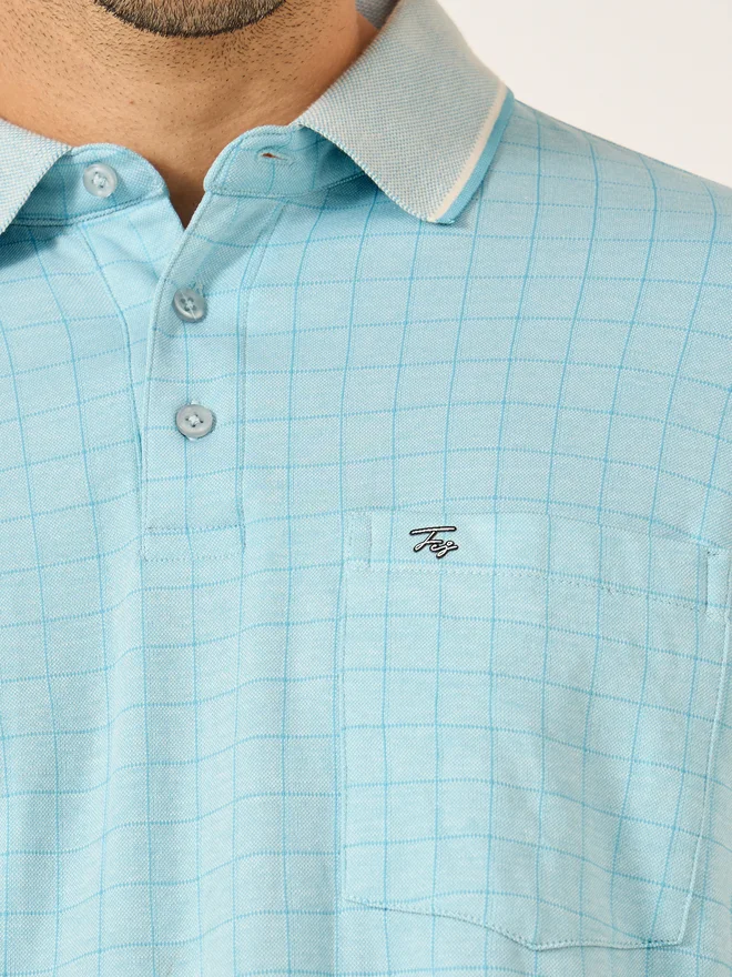 Fort Collins Fort Collins Men Blue Checked Pocket Detail Polo T-Shirt
