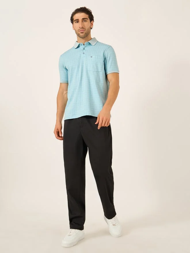 Fort Collins Fort Collins Men Blue Checked Pocket Detail Polo T-Shirt