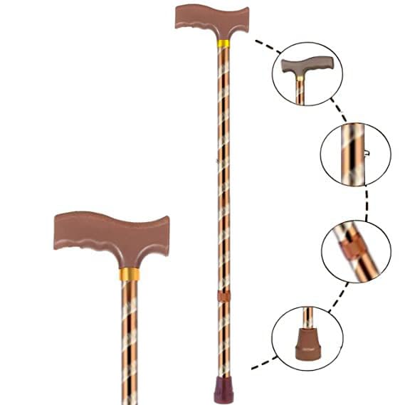 PAXMAX Brown Carving Style Design Premium Aluminium Imported Walking Stick L Type Universal Size Old Age (Men & Women) (Brown) - Image 1